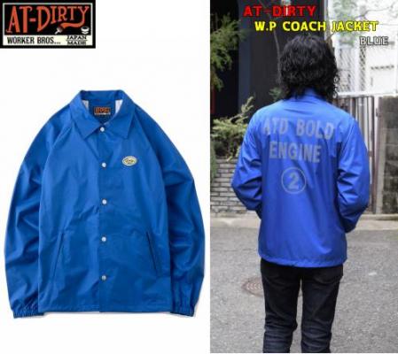 AT-DIRTY W.P COACH JACKET BLUE(アットダーティー・ウォータープルーフコーチジャケット・ブルー) /  ハーレー/バイカー《cutrate・CRIMIE・BACKDROPLeathers・パウン・ドレスヒッピー・アットダーティ》ThugRise サグライズ