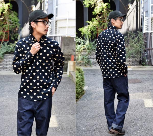 DRESS HIPPY DH-HEART L/S SHIRT NAVY(ドレスヒッピー・DHハートロング