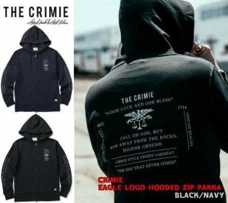 CRIMIE EAGLE LOGO HOODED ZIP PARKA・BLACK/NAVY 