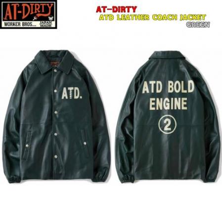 AT-DIRTY ATD LEATHER COACH JACKET GREEN(アット 